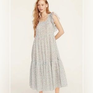 J. Crew- Floral  Smocked Neck Tiered Midi Dress with Flutter Sleeves- Size S